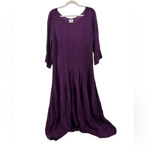 Click by Color Me Cotton Purple Crinkle Cupro Drape Dress Lagenlook Large NEW